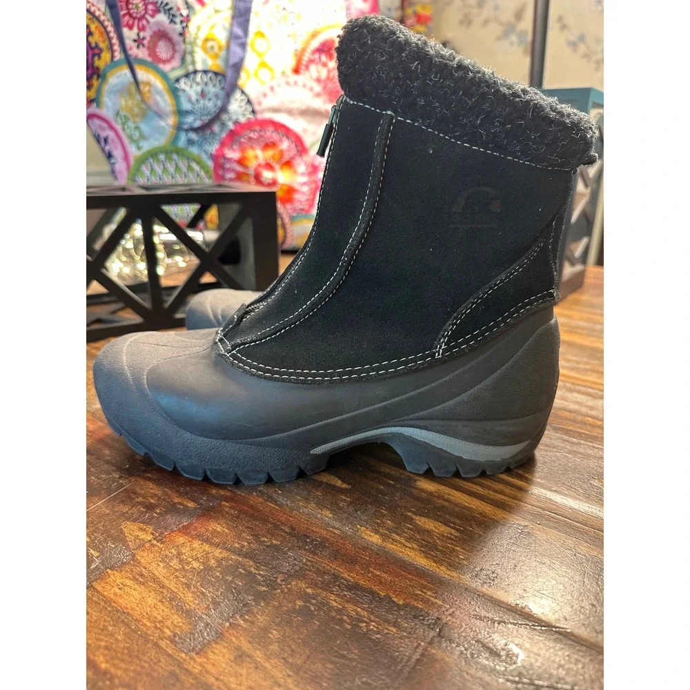 Sorel Crestwynd Black Suede Winter Snow‎ Boots Faux Fur Cuff Warm Lining Size 7